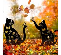 2 Pack Statue de Chat en Fer Sculpture de Jardin en Métal pour Ornement de Pelouse Statue de Plein Air pour Prairie Décorations pour Amateurs de Chiens Labrador Noir Animaux