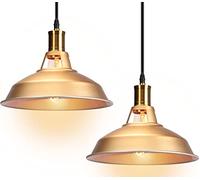 2 Pack suspension luminaire industrielle style vintage en métal,rétro lustre suspensions d'éclairage intérieur plafonnier abat-jour 27cm pour salon cuisine chambre, doré et blanc