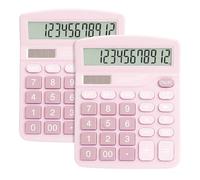 2 Pack Taschenrechner, Tischrechner mit 12-Stelligem Großem LCD-Display | Dual-Power (Solar und Batterie), Mini Taschenrechner Standard Funktion, für Büro, Zuhause und Schule, Rosa