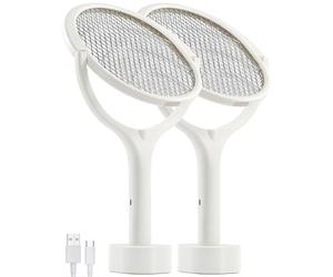 2-Pack Tête Rotative Raquette Electrique Insectes Rechargeable Raquette Moustique Electrique Raquette Anti Moustique Electrique Tapetteà Mouche Electrique Tue Attrape Mouche
