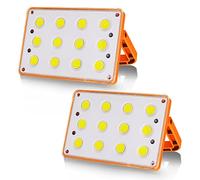 2 Packs 60W Projecteur LED Rechargeable 120 COB 4 Modes Lampe Rechargeable Solaire Projecteur LED Chantier Lampe de Travail Étanche Spot Led Rechargeable, Lumière d'Urgence, pour Camping, Bricolage