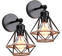 2 Packs Applique Murale Rétro Industrielle TOKIUS Lampe Murale Ø15.5cm en Métal Chanvre Corde Plafonnier Intérieur Vintage Noir