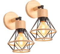 2 Packs Appliques Murales Industrielles Vintages Plafonniers Luminaires Interieur en Métal et Chanvre Corde Lampe Murale Bois Réglable Design pour Cuisine Salon Chambre (16cm-B-2pcs)