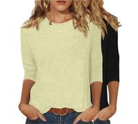2 Packs Tee Shirt Famme Col Rond Simple Shirt Coton été Haut Femme Grande Taille Comf Tshirts Uni Manche 3/4