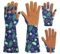 2 paires de gants de jardinage pour femme : des gants de jardinage en cuir longs et courts pour se protéger des épines et des broussailles, ainsi que des gants de travail