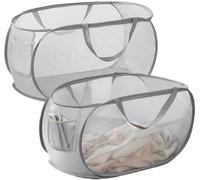 2 paniers à linge de 75 l, pliables, 36 x 36 x 58 cm, avec poignée, en filet