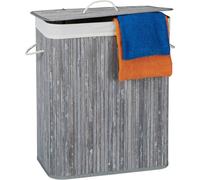 2 paniers à linge en bambou avec couvercle, paniers à linge rectangulaires, 2 compartiments, capacité de 95 l, paniers à linge pliables, gris