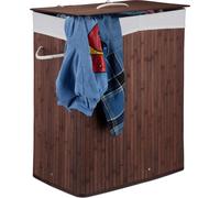 2 paniers à linge en bambou, avec couvercle, paniers à linge rectangulaires, 2 compartiments, capacité de 95 l, pliables, bacs à linge, marron