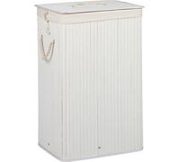 2 paniers à linge en bambou, avec couvercle, rectangulaires, XL, 83 L, pliables, H x l x P : 65,5 x 43,5 x 33,5 cm, blancs