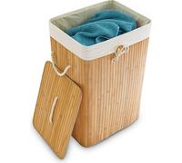 2 paniers à linge en bambou, avec couvercle, rectangulaires, XL, 83 L, pliables, H x l x P : 65,5 x 43,5 x 33,5 cm, couleur naturelle