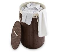 2 paniers à linge en bambou, paniers pliables avec couvercle, 70 l, sacs à linge en coton, ronds, Ø 41 cm, marron