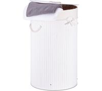 2 paniers à linge en bambou, paniers pliables avec couvercle, capacité 70 l, sac à linge en coton, rond Ø 41 cm, blanc