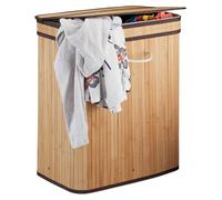 2 paniers à linge en bambou, trieur de linge rectangulaire, 2 compartiments, avec couvercle rabattable, pliable pour un gain de place, 95 l, couleur naturelle