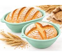 2 Paniers de Fermentation en Silicone pour Pain, Ovale de 29 cm et Rond de 26 cm, Bord Renforcé en Acier IntéGré, Pliables, Panier de Fermentation en Silicone pour PâTe, Pizza, PâTisseries (Grün)