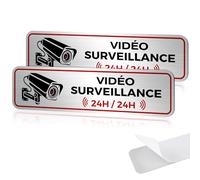 2 Panneaux Caméra de Surveillance, 19×5 cm Alarme Video Surveillance en Aluminium, Propriété Privée Adhesif, Plaque 24H Extérieure Résistant aux UV
