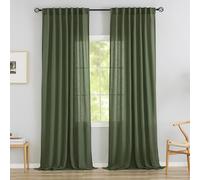 2 Panneaux de Rideaux à Pattes en Lin Vert Olive, 244 cm de Long, pour fêtes de Noël, Passants pour Crochets plissés, coulissants faciles, Semi-Opaques, décoratifs, à Passants, filtrent la lumière