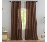 2 Panneaux de Rideaux en Lin Brun Cacao, à Pattes arrière, Extra-Longs, pour Salon de Villa, avec Crochets, Aspect plissé, Rideaux coulissants filtrant la lumière, Semi-intimité 132 x 304 cm (l x L)