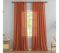 2 Panneaux de Rideaux en Lin Orange brûlé, à Pattes arrière, Extra-Longs, pour Grandes fenêtres, avec Crochets, Aspect plissé, coulissants et filtrant la lumière, Semi-intimité 132 x 274 cm (l x L)