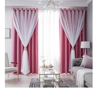2 Panneaux - Double rideau - Motif étoile creuse - Occultant - 100 x 250cm - Rose-pour Salon et Chambre