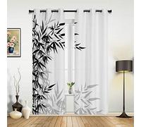 2 Panneaux Feuilles de Bambou Noir Blanc fenêtre Rideaux Impression Rideaux pour Salon Design Moderne Chambre décor Rideaux WxH/2x200x250cm