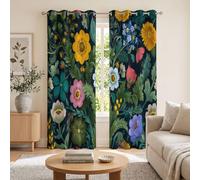 2 Panneaux Rideau Salon avec Rustique Rétro Floral,Marguerite Plante Herbacée Rideau À Oeillets,Décoration Interieur Rideaus Fenetre Chambre,Lot De 2 Rideaus,140L X 260H Cm Vert Olive