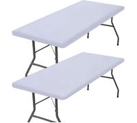 2 paquet de Nappe en Tissu Élastique Imperméable et Ajusté Nappe Rectangulaire pour Pique Nique Convient Blanc 182x75cm