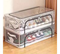 2 paquets de boîtes de rangement pour chaussures rectangulaires modernes avec cadre en acier et fenêtres amovibles - organisateur de rangement sous le lit en PVC transparent pour les Baskets, talons,