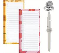 2 paquets de tampons magnétiques pour liste d'achat et 1 porte-stylo magnétique, 100 feuilles de déchirure, porte-stylo magnétique pour liste d'achat Watermelon and Orang
