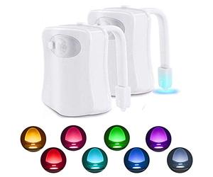 2 Pc Lampe Toilette Veilleuse LED Mouvement Détecteur Eclairage WC LED pour Salle de Bain Seau d'aisances, Cabinet, Lavabo Cuvette Siège 8 Couleurs Changement, Utilisation dans l'obscurité
