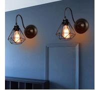 2 Pcs Appliques Murales Vintage Industrielle Intérieure Noir Diamant Cage en Métal Plafonnier Luminaire Rétro Applique E27