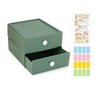 2 PCS Boite Rangement Plastique, Rangement Tiroir Empilable avec 2 Tiroirs | Bureau Casier de Rangement Avec 1 Onglets pour Fournitures de Papeterie, Maquillage, Chambre à Coucher, Salle de Bain