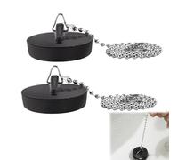 2 Pcs Bouchon Evier Cuisine,Bouchon Evier,Bouchons De Lavabo Diamètre 40 À 45 Mm,avec Chaîne De 40 Cm,Cuisine Bouchons D'Évier,Bouchon Baignoire Universel,pour Baignoire,Cuisine,Salle De Baine(Noir)