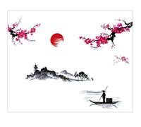 2 Pcs Chinois Style Sakura Muraux Japanese Rose Fleur de Cerisier Décor Chinois Style Mural Autocollants