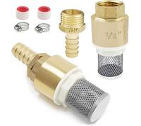 2 Pcs Clapet Anti Retour avec Filtre 1/2"" Vanne de Pied en Laiton pour Pompe a Eau, Tuyau Arrosage Etc, avec Raccord de Tuyau, Col
