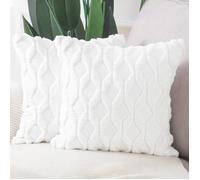 2 pcs Doux Peluche Laine Courte Velours Décoratif Housses de Coussin Luxe Style pour canapé Chambre Blanc 45x45 cm Label