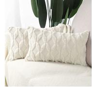 2 pcs Doux Peluche Laine Courte Velours Décoratif Housses de Coussin Luxe Style pour canapé Chambre Beige 30 x 50 cm