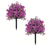 2 Pcs Fleurs Artificielles Extérieur avec Piquet 48cm Fausse Fleur Pétunia pour Jardin Cour Balcon Allée Jardinière, Anti-UV Plastique Multicolore Décoration Purple 2pc