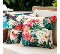 2 pcs Housse de Coussin 45x45 CM Exterieur Housse Coussin Imperméable Housses de Coussin Colorée Plantes Vertes Feuilles de Monstère Lin pour Salon Patio Jardin Canapé Coussin Decoration