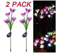 2 pcs lily flower solar powered garden stake lights fleurs artificielles led light G