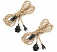 2 pcs Lustre Corde de Chanvre Câble 4.5m,Douille E27 Interrupteur avec Fil Cable Ampoule,Pour DIY Lampe Suspension Lumière Pendante