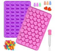 2 Pcs Moule Bonbon Silicone en Forme D'ours en Gélatine Moules à Bonbons Coeur à Gummy,Moule à Bonbons en Silicone avec Compte-gouttes,Moules à Forme de Oursons pour Chocolat, Fudge, Bonbons, Biscuits