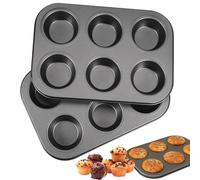 2 Pcs Moules Muffins, 26x18x3cm Moule a Muffin, Anti-adhésif Moule Muffin | Acier au Carbone Plaque à Muffins, Réutilisables Moule à Muffin, Lavable Muffin Pan, Moule Muffins pour Cupcakes, Brownies