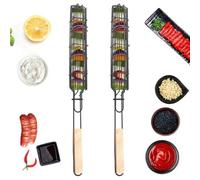 2 Pcs Panier à Grillades pour Légumes - AQSACOKIYA - Accessoires Barbecue à Long Manch, pour Légumes en Vrac, Fruits, Viande Noir