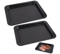 2 Pcs Plaque À Pâtisserie Acier au Carbone, 24x18x2 cm Plaque Four Noir | Leche Frite Four Rectangulaire Universel, Antiadhésif Plat à Pâtisserie, Plaques de Cuisson pour Faire Cuire Cuisiner Servir
