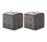 vidaXL 2X Poufs Tabouret Cube de Salle de Séjour Repose-Pied de Salon Ottoman Chambre à Coucher Maison Intérieur Confortable Gris Tissu Velours