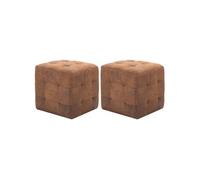vidaXL 2x Poufs tabouret cube – Similicuir daim marron, repose-pieds confortables