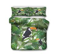 2 Personne Parures de lit Toucan Tropicale Plante Animal Perroquet Ananas Fleur Housse de Couette et Taie d'oreiller Bleu Vert Blanc Jaune Literie Enfants Fille (A,King 220x240 cm)
