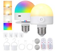 2 Pièce Ampoule Rechargeable avec Telecommande E27 sans Electricite Exterieur sans Fil Led USB 2500mAh 3 Températures Couleur 12 RGB Intensité Variable Minuterie Base Magnétique + 4 Crochets Adhésifs