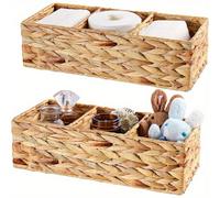 2 pièces/1 pièce Panier de rangement tressé à la main en jacinthe d'eau - support à 3 niveaux, convient pour le rangement de papier toilette et de débardeurs, organisateur en jacinthe d'eau, décoratio