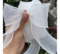 2 pièces/1 pièce Pince à cheveux nœud ruban tulle bord perlé queue de poisson Cadeau d'anniversaire Ruban ondulé fait main DIY pour liage de gâteau, bordure de mariage, arrangement floral, bouquet, bo